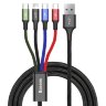 Кабель Baseus Fast 4-in-1 Cable For lightning+Type-C(2)+Micro 3.5A 1.2M (CA1T4-B01) - Black