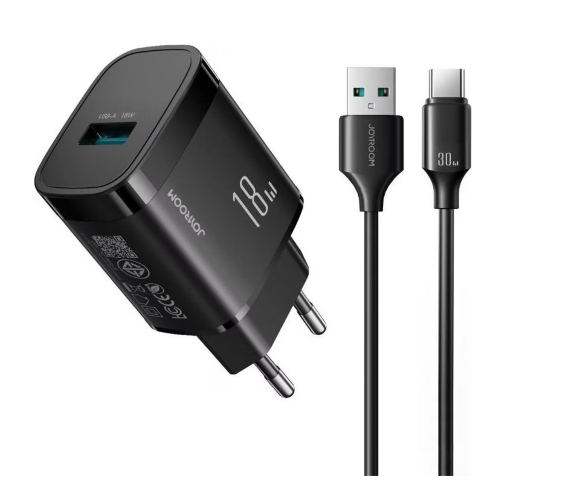 Сетевое зарядное устройство JR-TF4 18W Charger EU +A9 A to C 3A 1m-Black