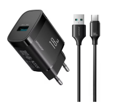 Сетевое зарядное устройство JR-TF4 18W Charger EU +A9 A to C 3A 1m-Black
