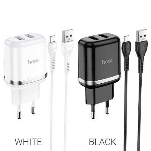 Сетевой адаптер hoco N4 Aspiring dual port charger set (for Micro) (EU) - Черный