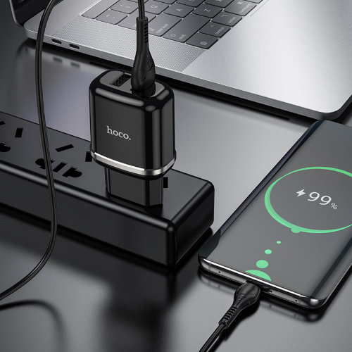 Сетевой адаптер hoco N4 Aspiring dual port charger set (for Micro) (EU) - Черный