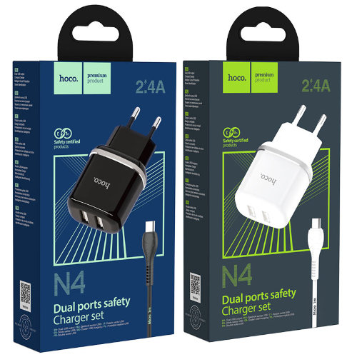 Сетевой адаптер hoco N4 Aspiring dual port charger set (for Micro) (EU) - Черный