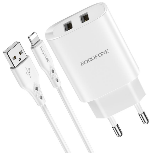 Сетевое зарядное устройство BOROFONE BN2 Super fast dual port charger set(ip)(EU) White