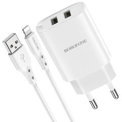 Сетевое зарядное устройство BOROFONE BN2 Super fast dual port charger set(ip)(EU) White