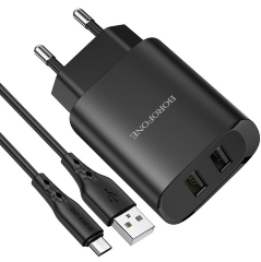 Сетевое зарядное устройство BOROFONE BN2 Super fast dual port charger set(Type-c)(EU) Black