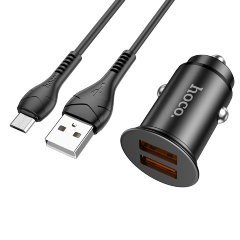 Автомобильное ЗУ hoco NZ1 Developer 36W dual port QC3.0 car charger set (Micro) Black