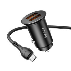Автомобильное ЗУ hoco NZ1 Developer 36W dual port QC3.0 car charger set (Micro) Black