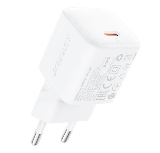 Зарядка ACEFAST A118 PD30W mini GaN USB-C fast charger,(EU) White