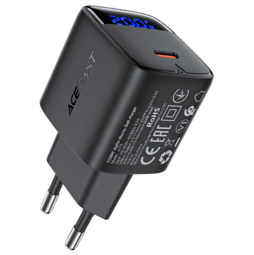Зарядка ACEFAST A113 PD20W GaN charger USB-C with digital display set (P5)(EU) Black