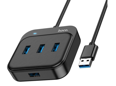 USB HUB HOCO HB31 Easy 4-in-1 converter(USB to USB2.0*3)(L=0.2) Black