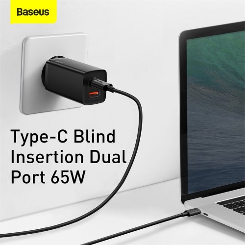 Зарядное устройство Baseus GaN2 lite USB+USB-C, 3A, 65W - Черный (CCGAN2L-B01)