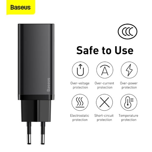 Зарядное устройство Baseus GaN2 lite USB+USB-C, 3A, 65W - Черный (CCGAN2L-B01)