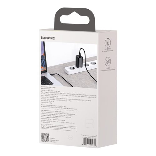 Зарядное устройство Baseus GaN2 lite USB+USB-C, 3A, 65W - Черный (CCGAN2L-B01)