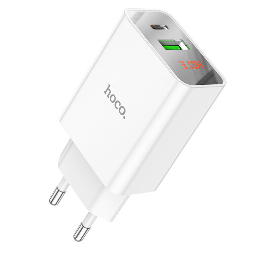 Зарядка Hoco C100A PD20W+QC3.0 charger with digital display(EU) - White