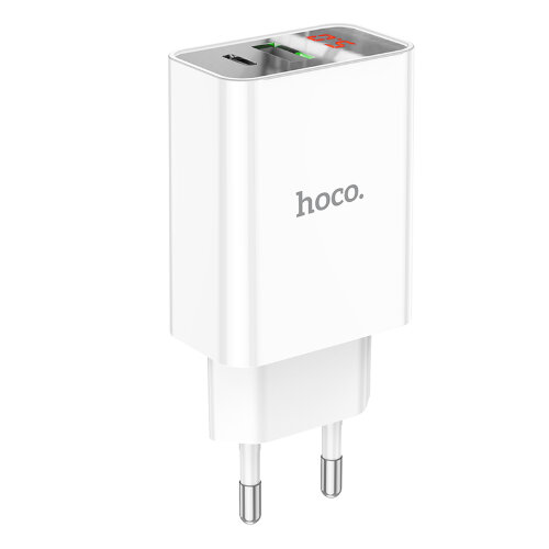Зарядка Hoco C100A PD20W+QC3.0 charger with digital display(EU) - White