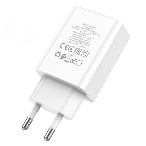 Зарядка Hoco C100A PD20W+QC3.0 charger with digital display(EU) - White