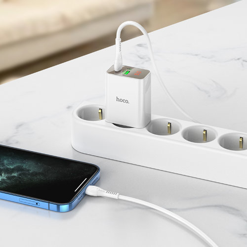 Зарядка Hoco C100A PD20W+QC3.0 charger with digital display(EU) - White