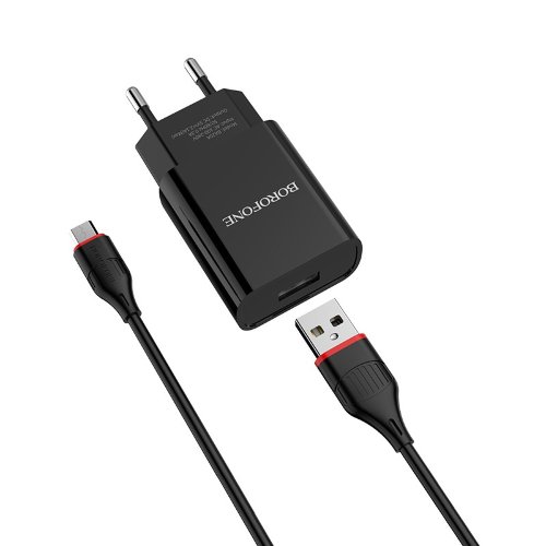 Сетевой адаптер Borofone BA20A Sharp single port charger set (Micro) (EU) - Черный