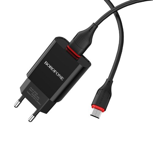 Сетевой адаптер Borofone BA20A Sharp single port charger set (Micro) (EU) - Черный
