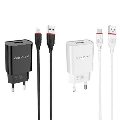 Сетевой адаптер Borofone BA20A Sharp single port charger set (Micro) (EU) - Черный