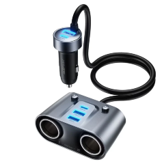 Автомобильное зарядное устройство ACEFAST B22 15W 2-in-1 car charger (2C+3A +Dual Cig Lighter) - Metal Gray