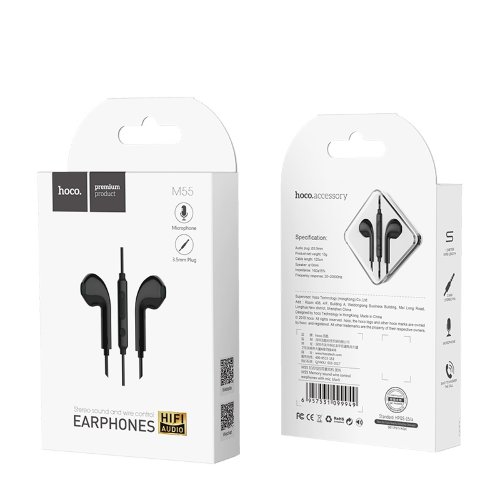 Наушники hoco M55 Memory sound wire control earphones with mic - Black