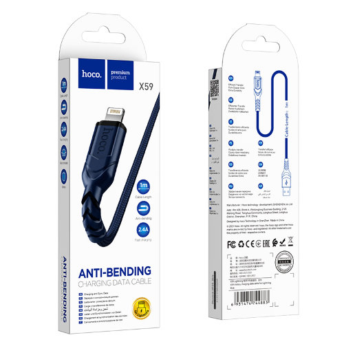Кабель hoco X59 Victory charging data cable for Lightning 1m - Blue
