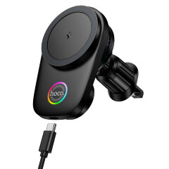Автомобильный держатель с беспроводной зарядкой HOCO HW36 electric rotating magnetic wireless charger Black