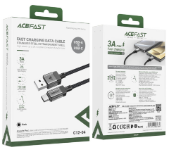 Кабель AceFast C12-04 USB-A to USB-C transparent shell stainless steel charging data cable, Black