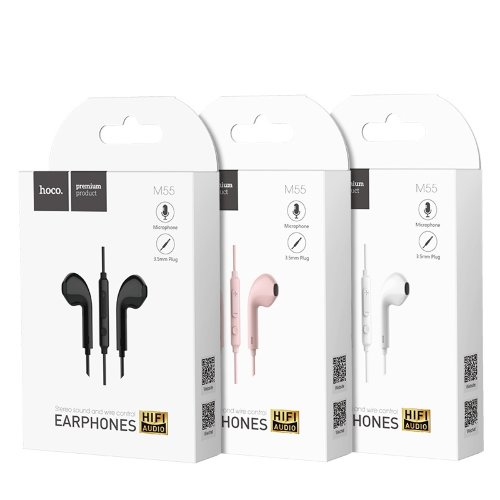 Наушники hoco M55 Memory sound wire control earphones with mic - Pink