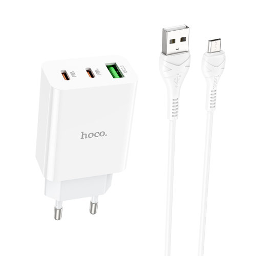 Зарядка Hoco C99A PD20W+QC3.0 three-port(2C1A) charger set(Micro)(EU) - White