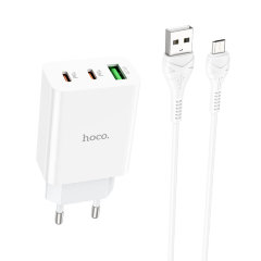 Зарядка Hoco C99A PD20W+QC3.0 three-port(2C1A) charger set(Micro)(EU) - White