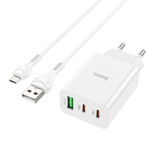 Зарядка Hoco C99A PD20W+QC3.0 three-port(2C1A) charger set(Micro)(EU) - White