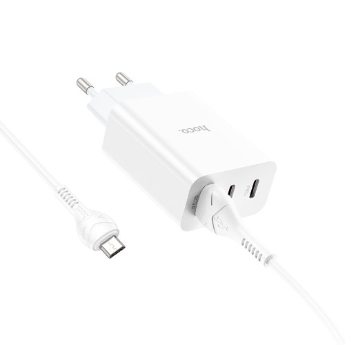 Зарядка Hoco C99A PD20W+QC3.0 three-port(2C1A) charger set(Micro)(EU) - White