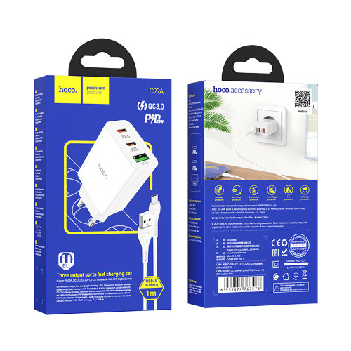 Зарядка Hoco C99A PD20W+QC3.0 three-port(2C1A) charger set(Micro)(EU) - White
