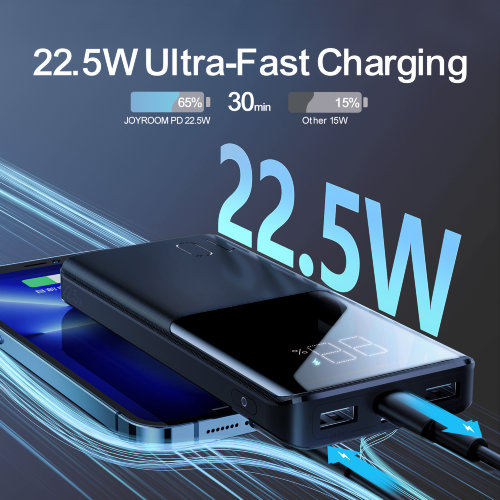 Power Bank Joyroom JR-QP191 22.5W 10000mAh - Black With USB to Type.C 0.3m Cable-Black