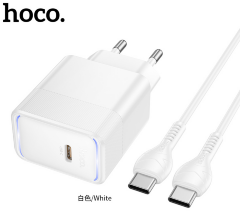 Сетевое зарядное устройство HOCO CS111A Lounge single-port 22.5W multi-protocol charger set(Type-C)(EU) - White