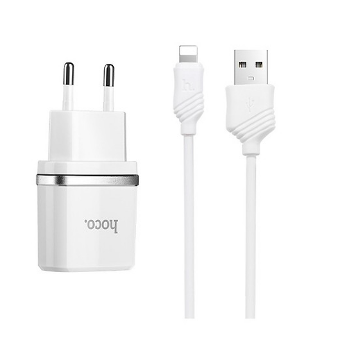 Сетевое зарядное устройство HOCO C11 Smart single USB (lightning cable)charger set(EU) white
