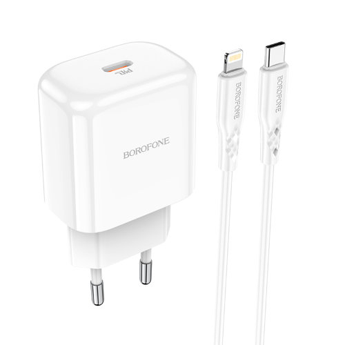 Зарядка Borofone BN3 Premium PD20W single port charger set (Type-C to iP) (EU) - White