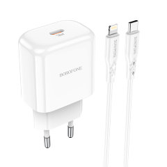 Зарядка Borofone BN3 Premium PD20W single port charger set (Type-C to iP) (EU) - White