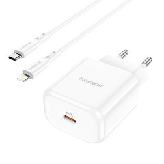 Зарядка Borofone BN3 Premium PD20W single port charger set (Type-C to iP) (EU) - White