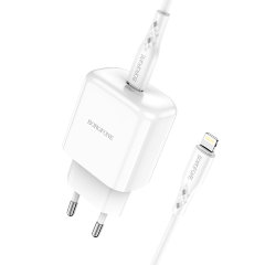 Зарядка Borofone BN3 Premium PD20W single port charger set (Type-C to iP) (EU) - White