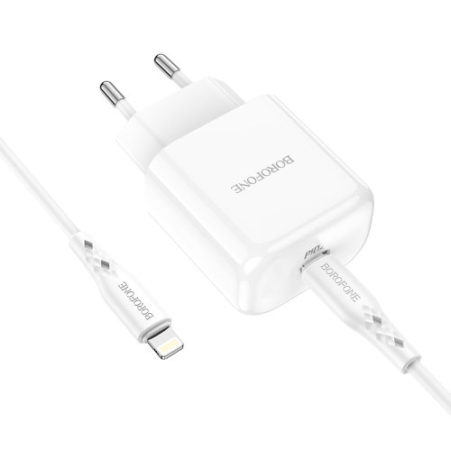 Зарядка Borofone BN3 Premium PD20W single port charger set (Type-C to iP) (EU) - White