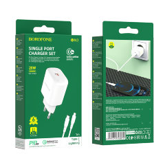 Зарядка Borofone BN3 Premium PD20W single port charger set (Type-C to iP) (EU) - White