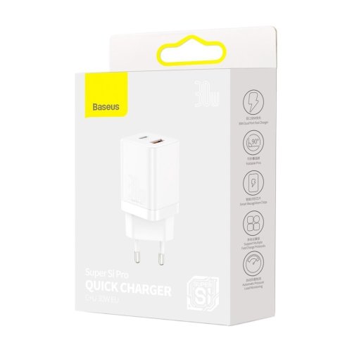 Сетевой адаптер Baseus Super Si Pro Quick Charger C+U 30W EU (CCSUPP-E02) - White