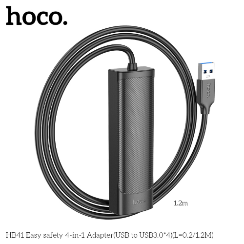 USB HUB HOCO HB41 Easy safety 4-1in-1 Adapter(USB to USB3.0*4)(1=1.2M) - Black