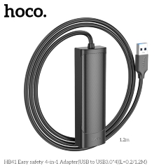 USB HUB HOCO HB41 Easy safety 4-1in-1 Adapter(USB to USB3.0*4)(1=1.2M) - Black