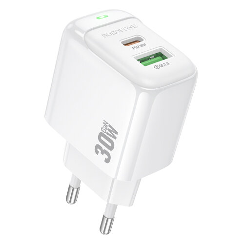 Сетевой адаптер BOROFONE BAS45A Potential PD30W+QC3.0 charger(EU) White