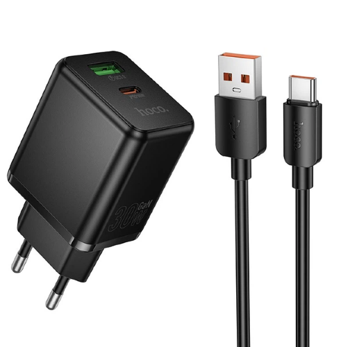 Сетевое зарядное устройство HOCO C157A Smart PD30W+QC3.0 multi-protocol charger set(Type-C)(EU) - Black