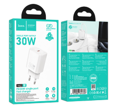Сетевой Адаптер HOCO N62 Gental PD30W+QC3.0 charger(EU) White